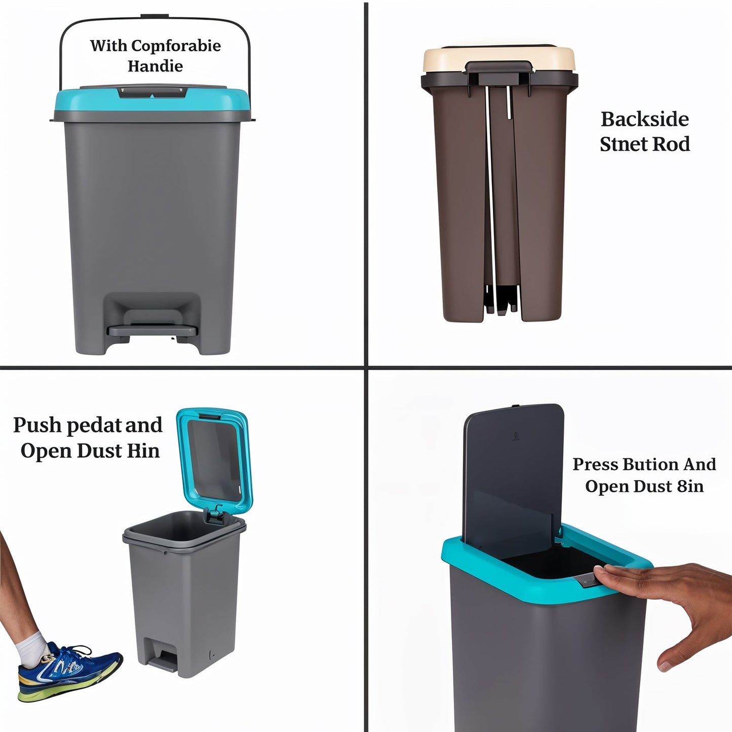  Apex Push N Pedal Plastic Dustbin 10L Capacity - alternative angle