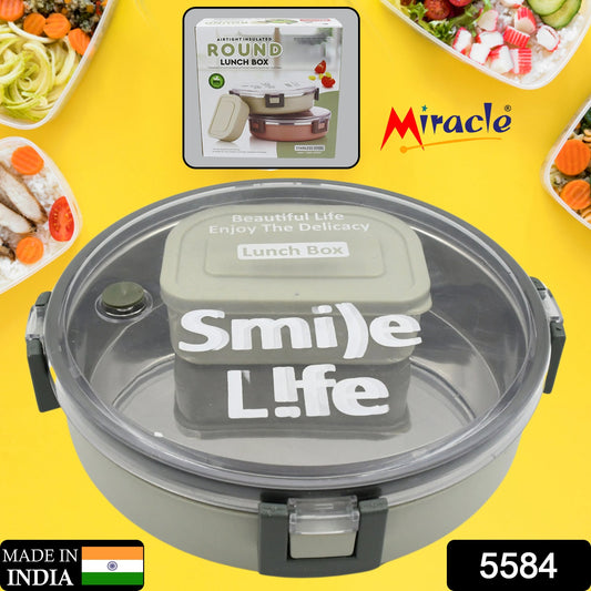 Miracle Stainless Steel Round Lunch Box (450 ML + 250 ML Approx)