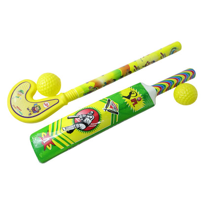 Combo of Light Weight Plastic Bat, Ball & Hockey for Kids, Boys, Indoor, Outdoor Play