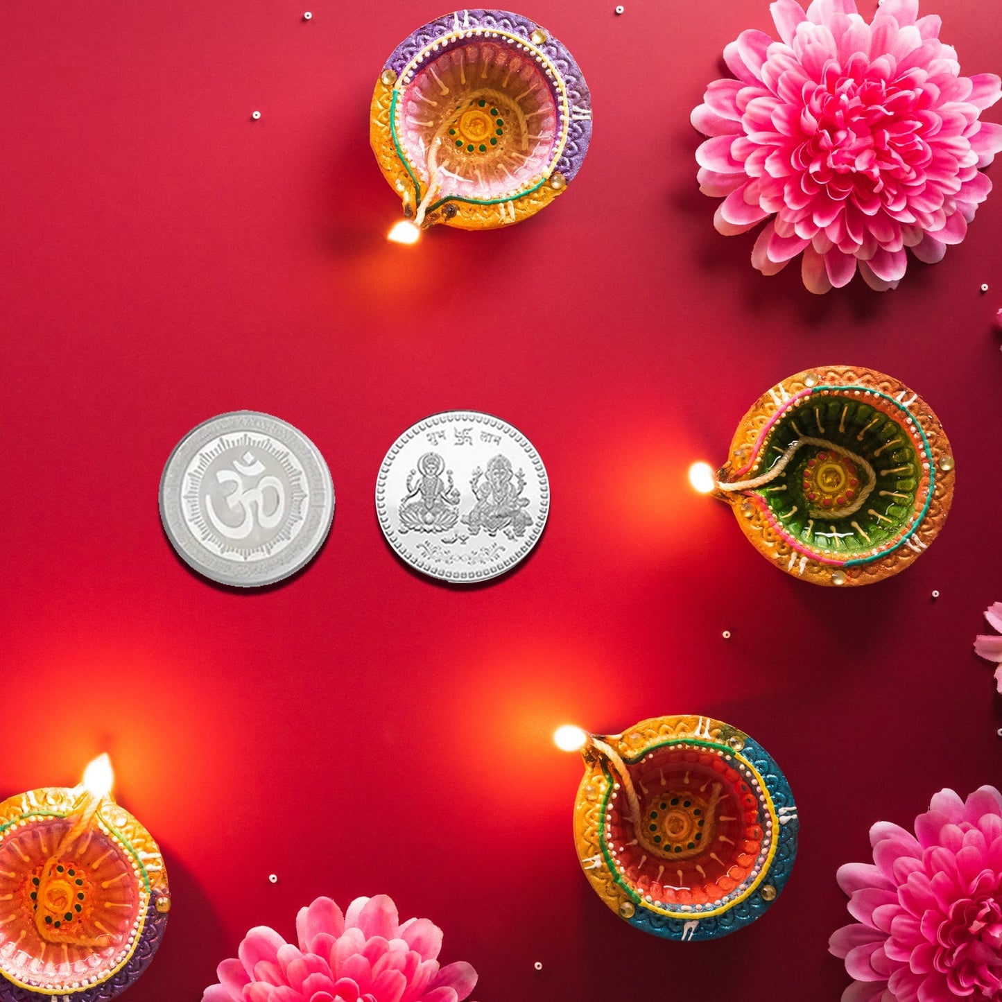 Round Pooja Coin with Goddess Lakshmi in tamperproof packaging