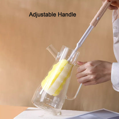 Multi-purpose kitchen bottle brush with soft sponge head for safe and scratch-free cleaning