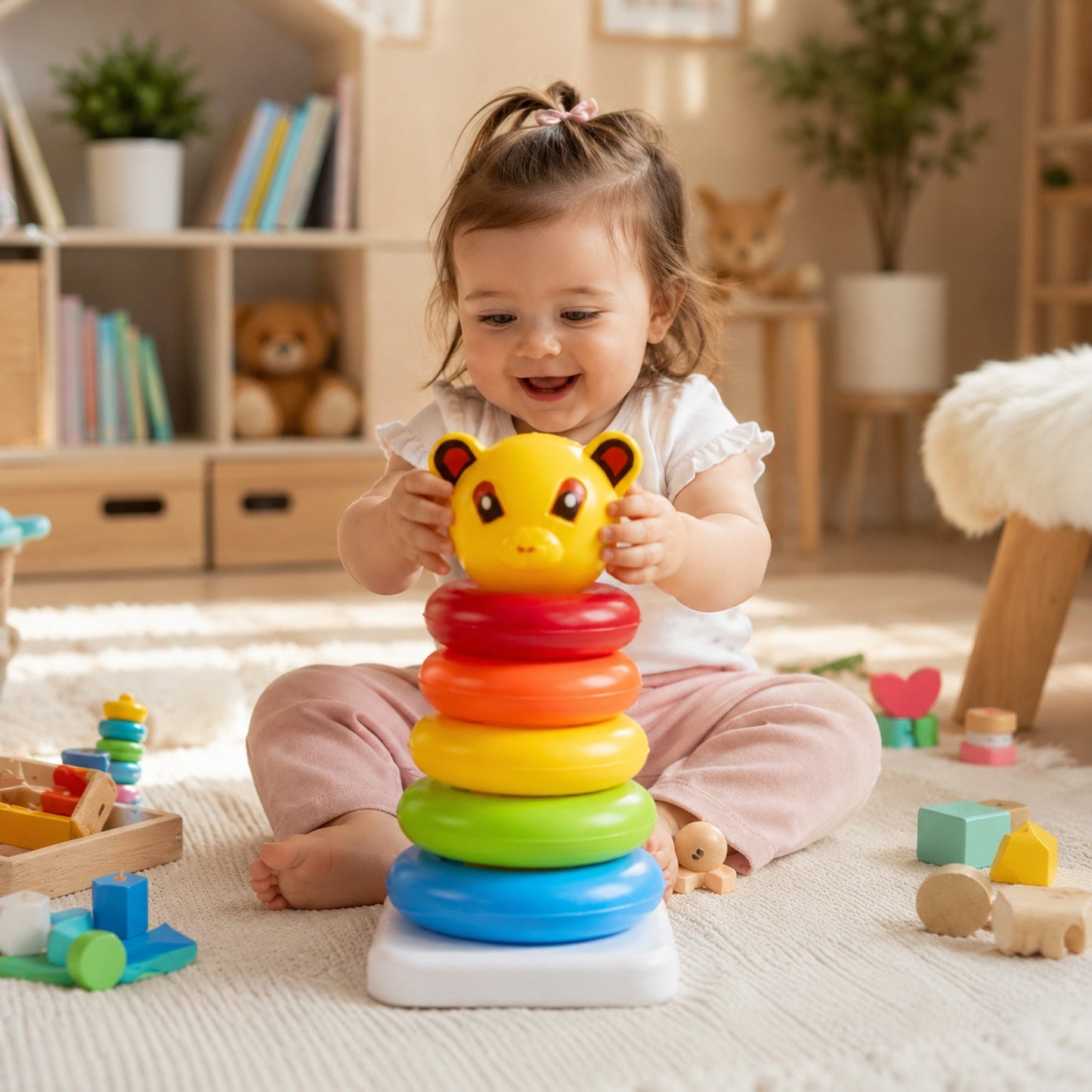 Plastic Baby Kids Teddy Stacking Ring Jumbo Stack Up Educational Toy 1 Set