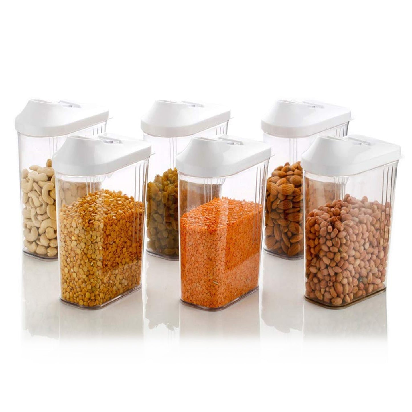 Easy-flow transparent containers for pantry organization