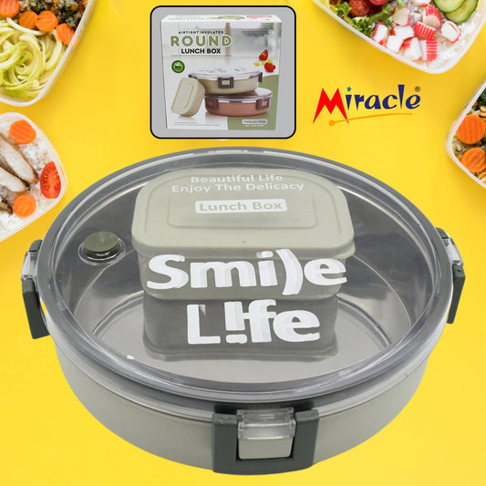 Miracle Stainless Steel Round Lunch Box (450 ML + 250 ML Approx)