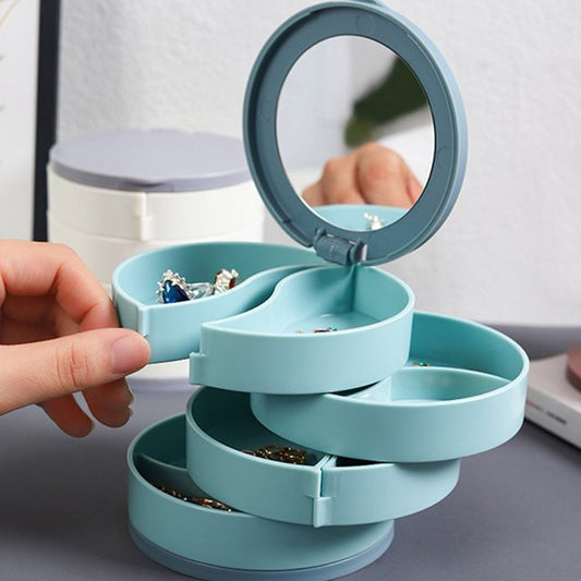 4-layer 360-degree rotating jewellery box with mirror portable travel storage India