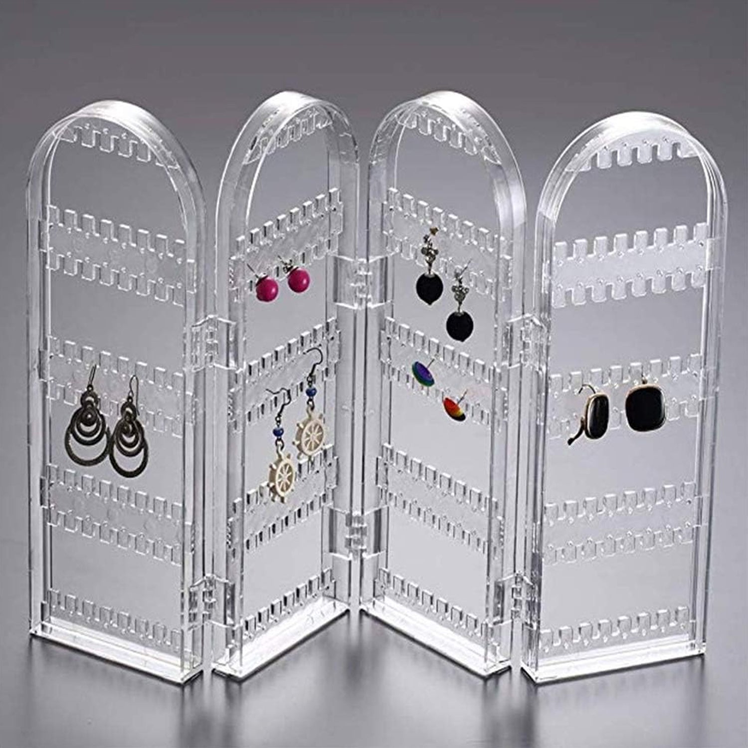 Clear acrylic 4-fold earring organizer stand double-sided display India