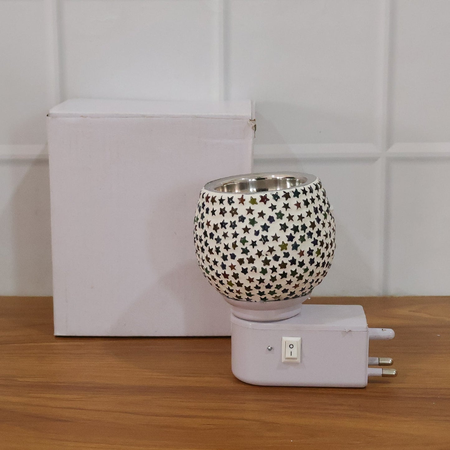 Decorative Star Pattern Kapoor Dani Mosaic Glass Plug-In Night Lamp (1 Pc)