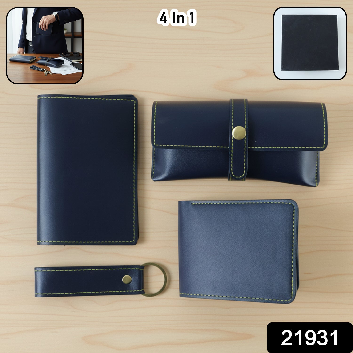  men's wallet belt pen keychain combo gift set