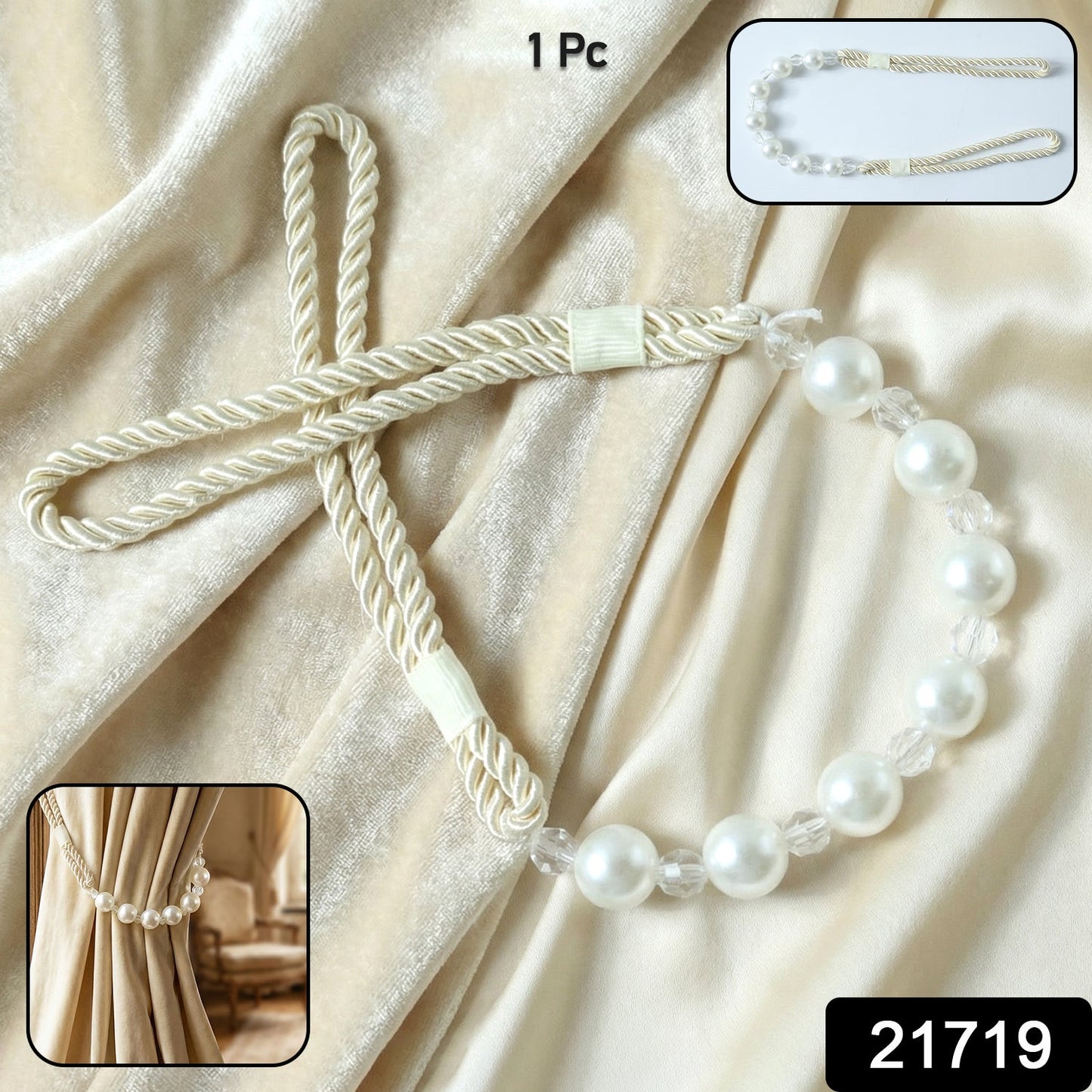 Decorative pearl curtain holder strap
