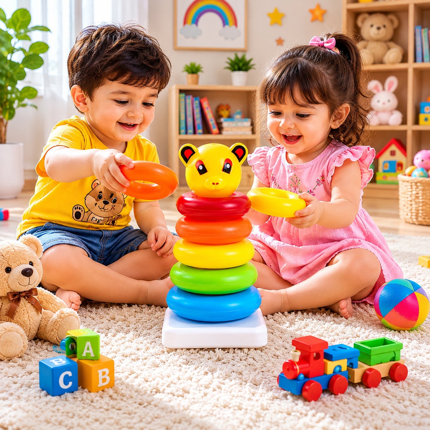 Plastic Baby Kids Teddy Stacking Ring Jumbo Stack Up Educational Toy 1 Set