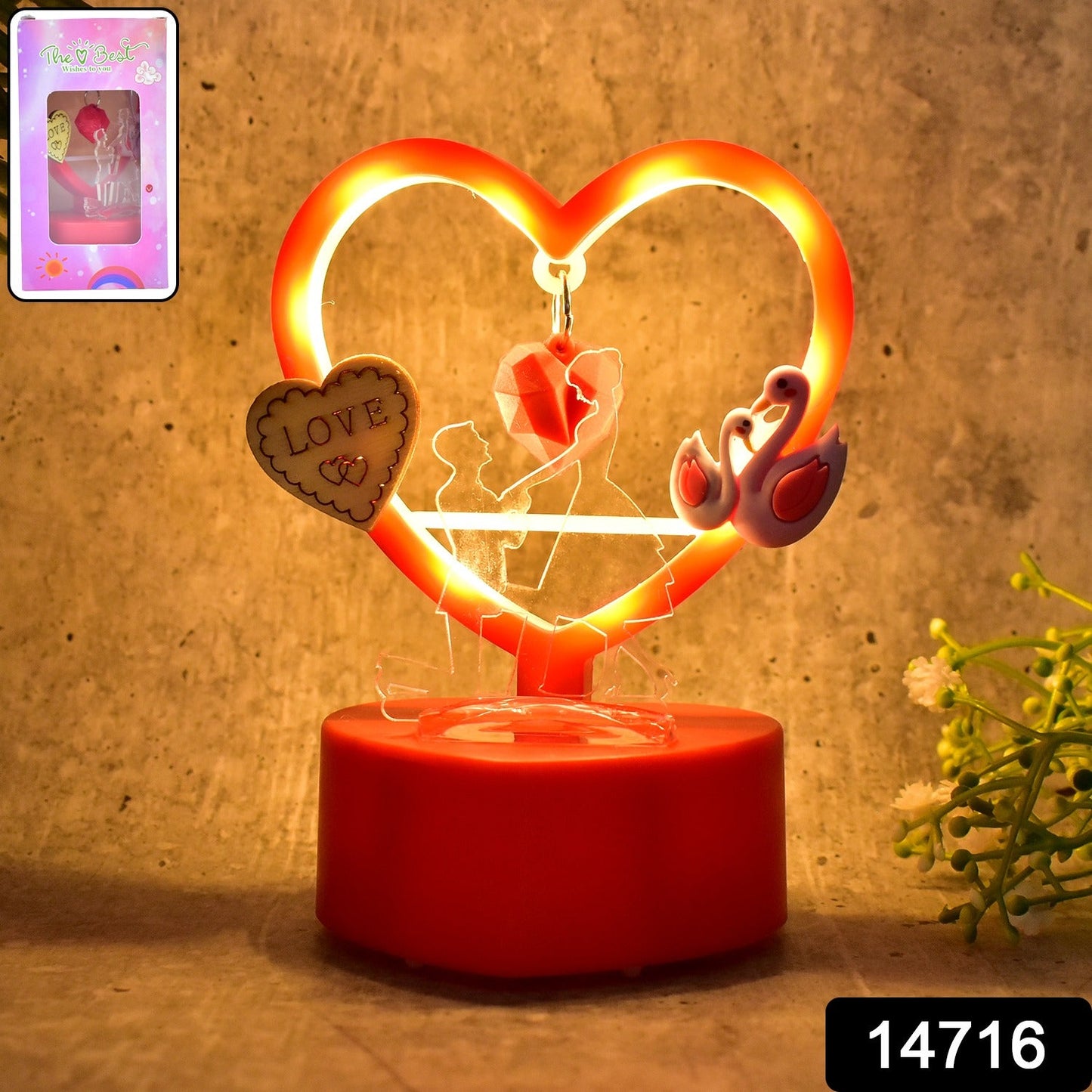 Heart LED showpiece on table romantic decor close-up India