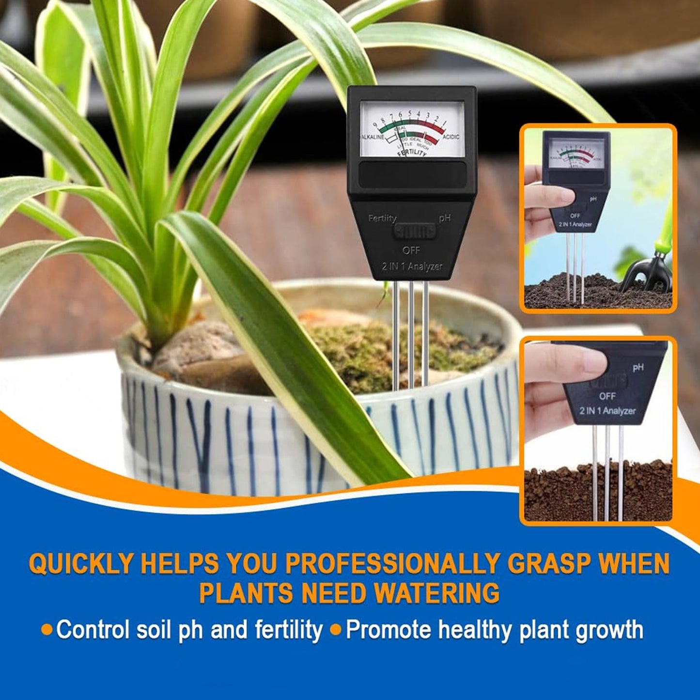 2 in 1 soil meter in indoor potted plant pH watering guide