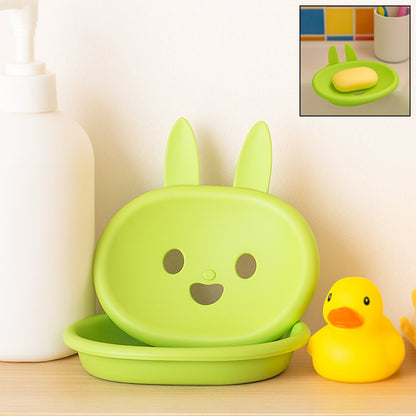 Soap Box  Cute Rabbit Shape Double Bowl Plastic Rack Storage