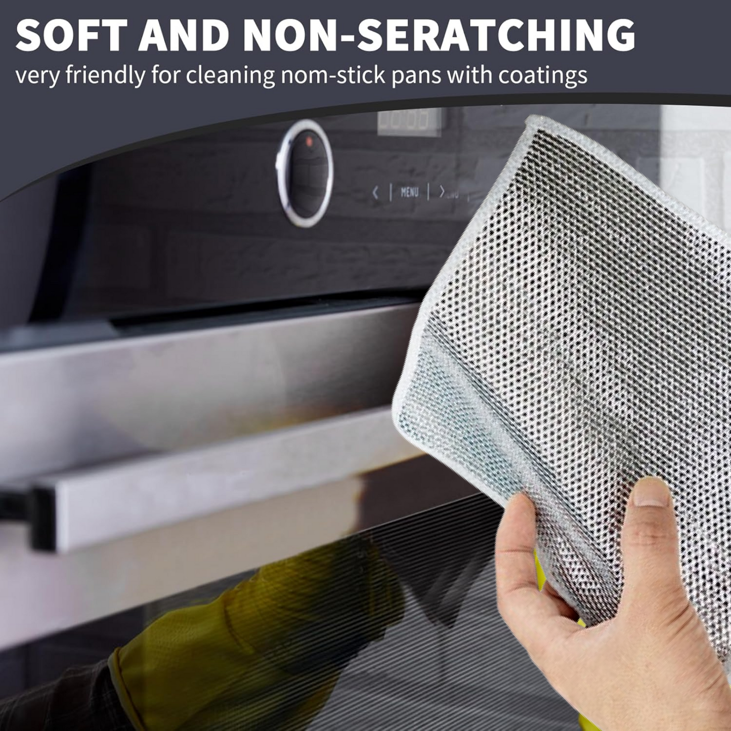 Double-Sided Microfiber Cloth & Stainless Steel Scrubber – (1 Pc, 20x20 cm)