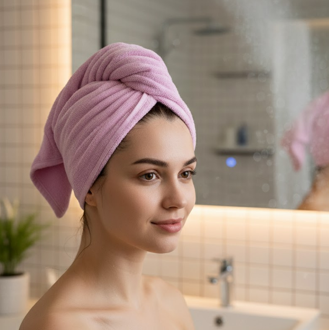  Quick Turban Hair-Drying Absorbent Microfiber Towel - in-use lifestyle shot