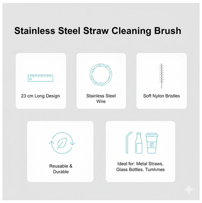 Stainless Steel Straw Cleaning Brush Drinking Pipe, 23Cm 1 pcs