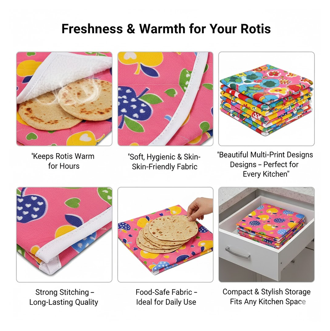 Square Hygienic Roti / Chapati Multi Print Design Cover