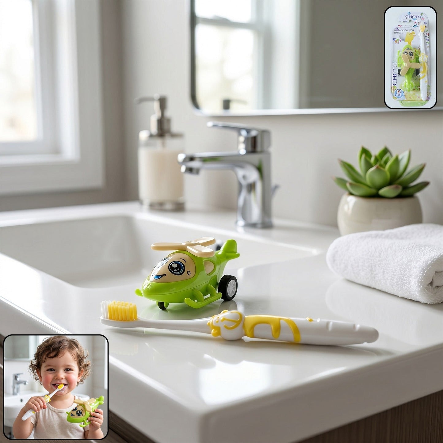 kids cartoon toothbrush toy combo