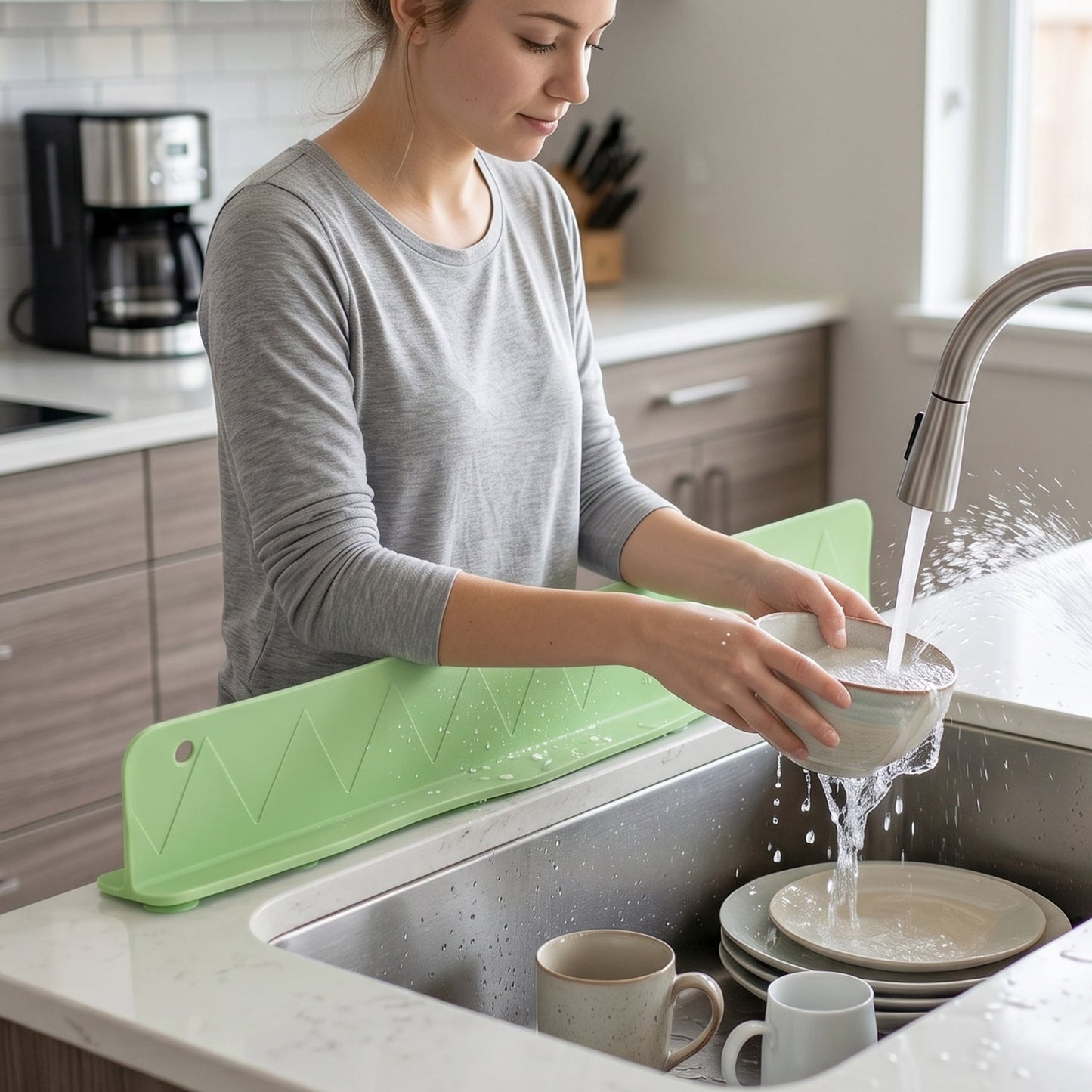 Splash guard in use washing dishes lifestyle