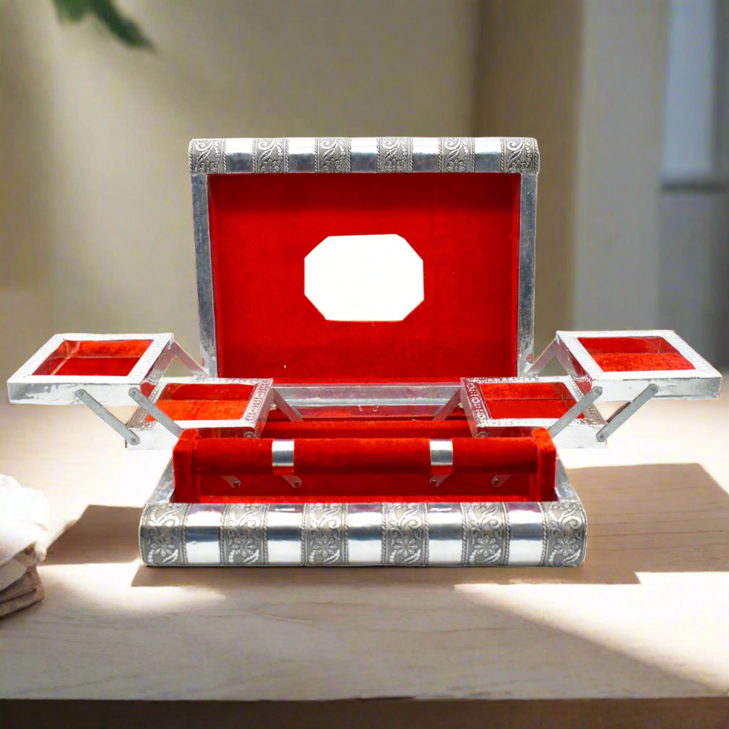 Wooden bangle box with 5 compartments for organized jewellery storage India