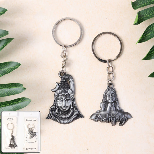 Lord Shiva & Adiyogi Metal Keychain Set (2 Pc Mix Design