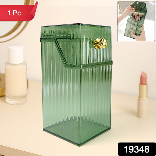 Transparent ribbed flip-lid storage box for office stationery and makeup India