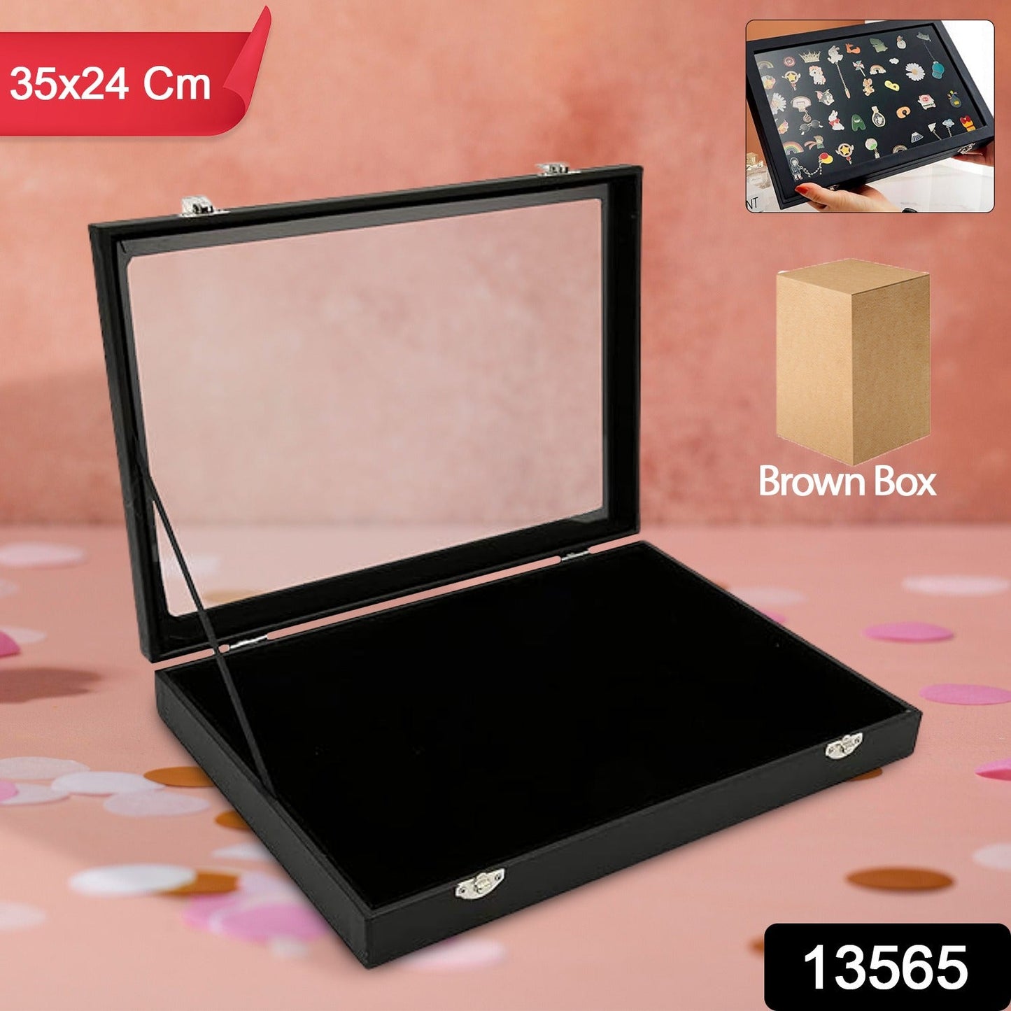 Jewellery ring display case 35x24cm with glass top and lock buckle India