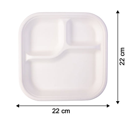 Vegnar Compostable Bagasse 3-Compartment Square Meal Plate