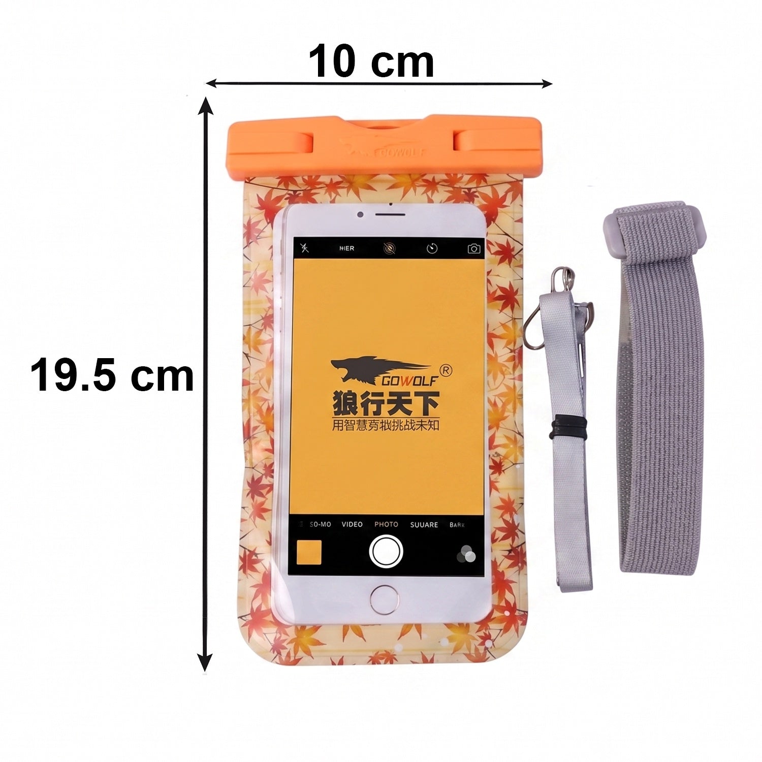 Orange maple leaf waterproof case top view