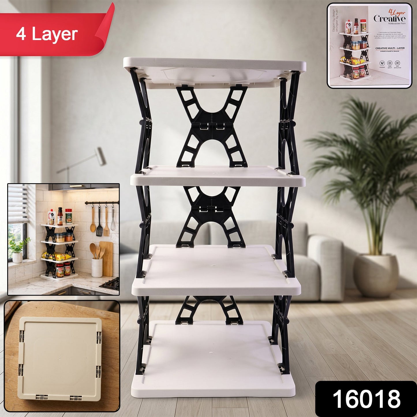 foldable 4 tier home organizer shelf