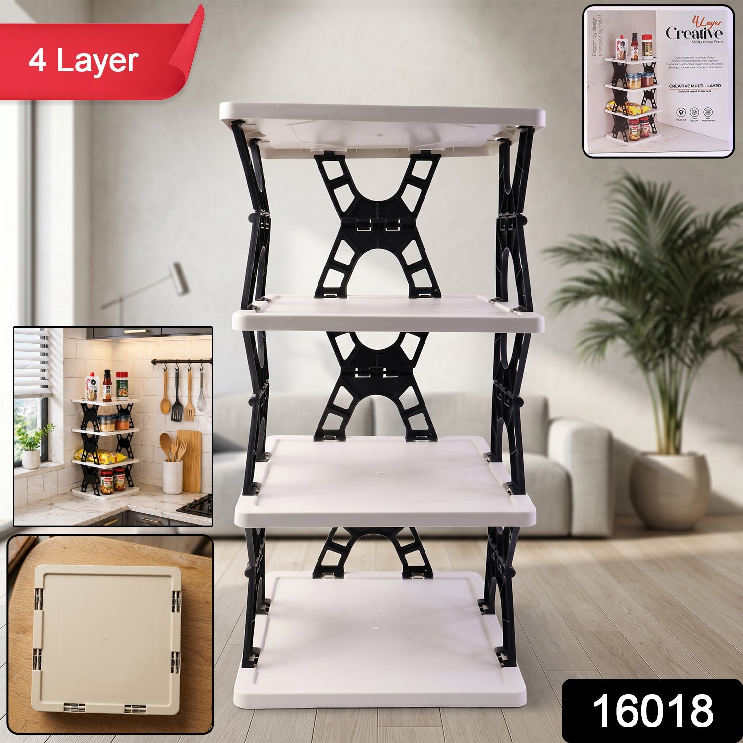 foldable 4 tier home organizer shelf