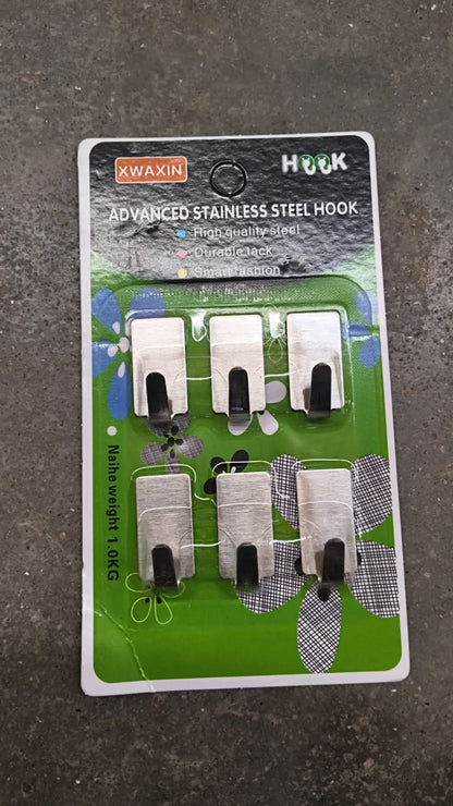 Self Adhesive Wall Hooks Set (6 Pc, Mix Design)