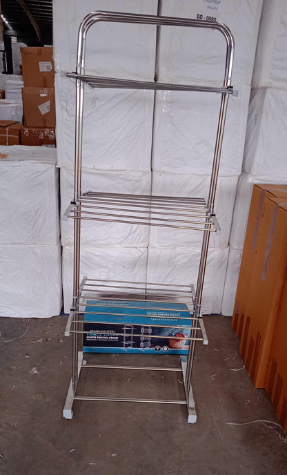 3 Layer Foldable Stainless Steel Cloth Drying Stand with Wheels