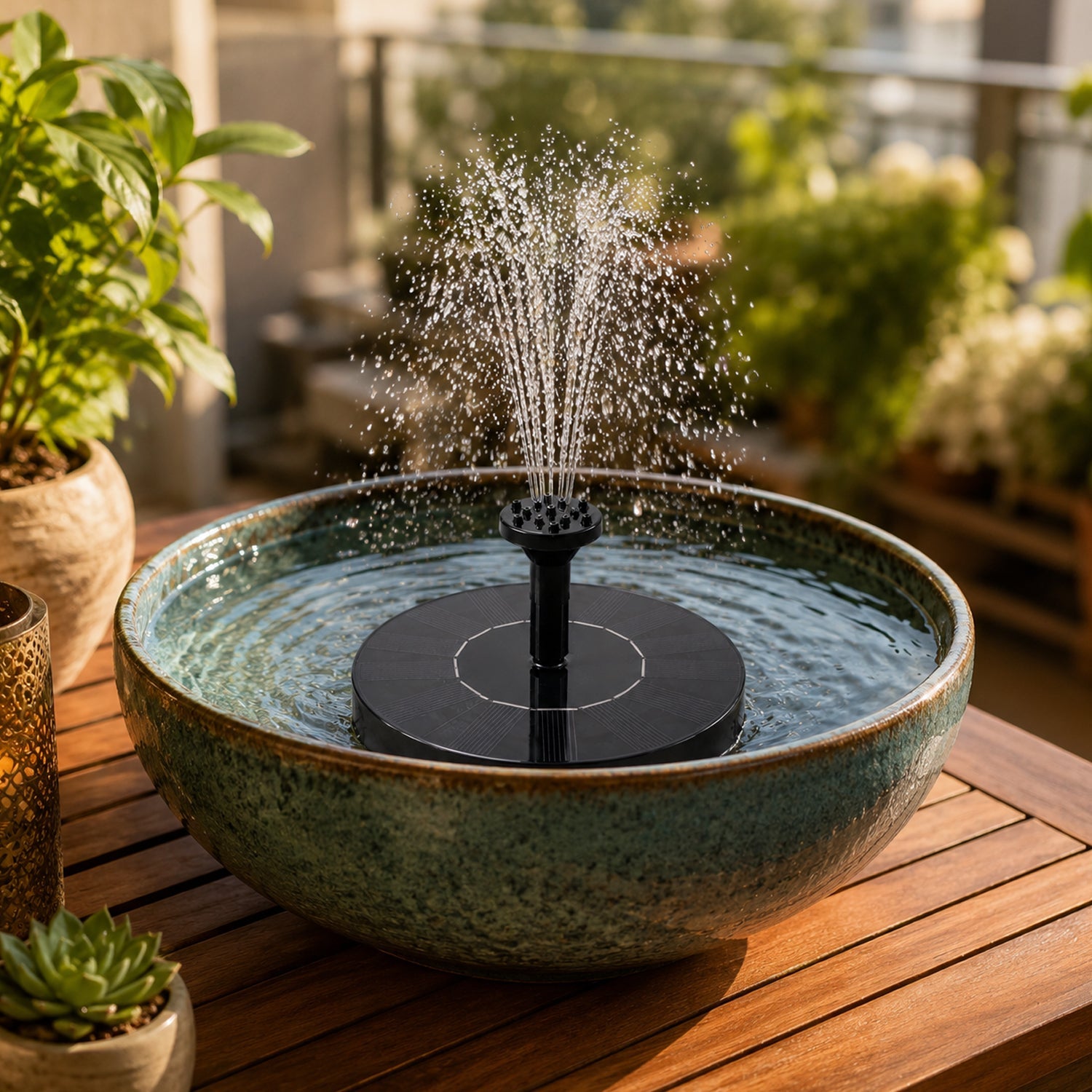 Solar Fountain on Balcony Garden