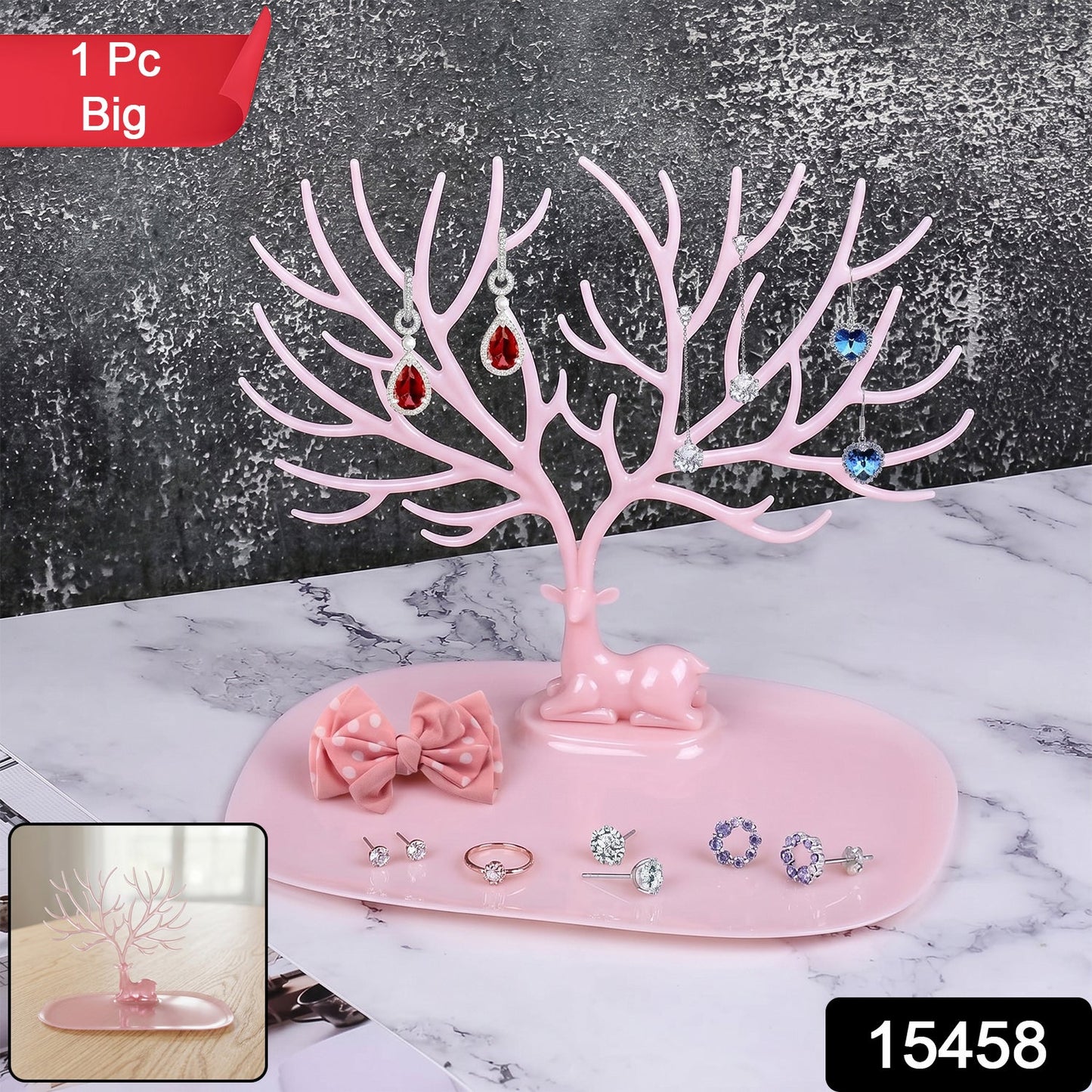 Large pink deer antler jewellery stand side view India