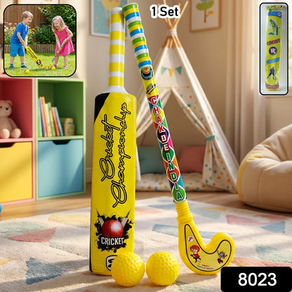 Combo of Light Weight Plastic Bat, Ball & Hockey for Kids