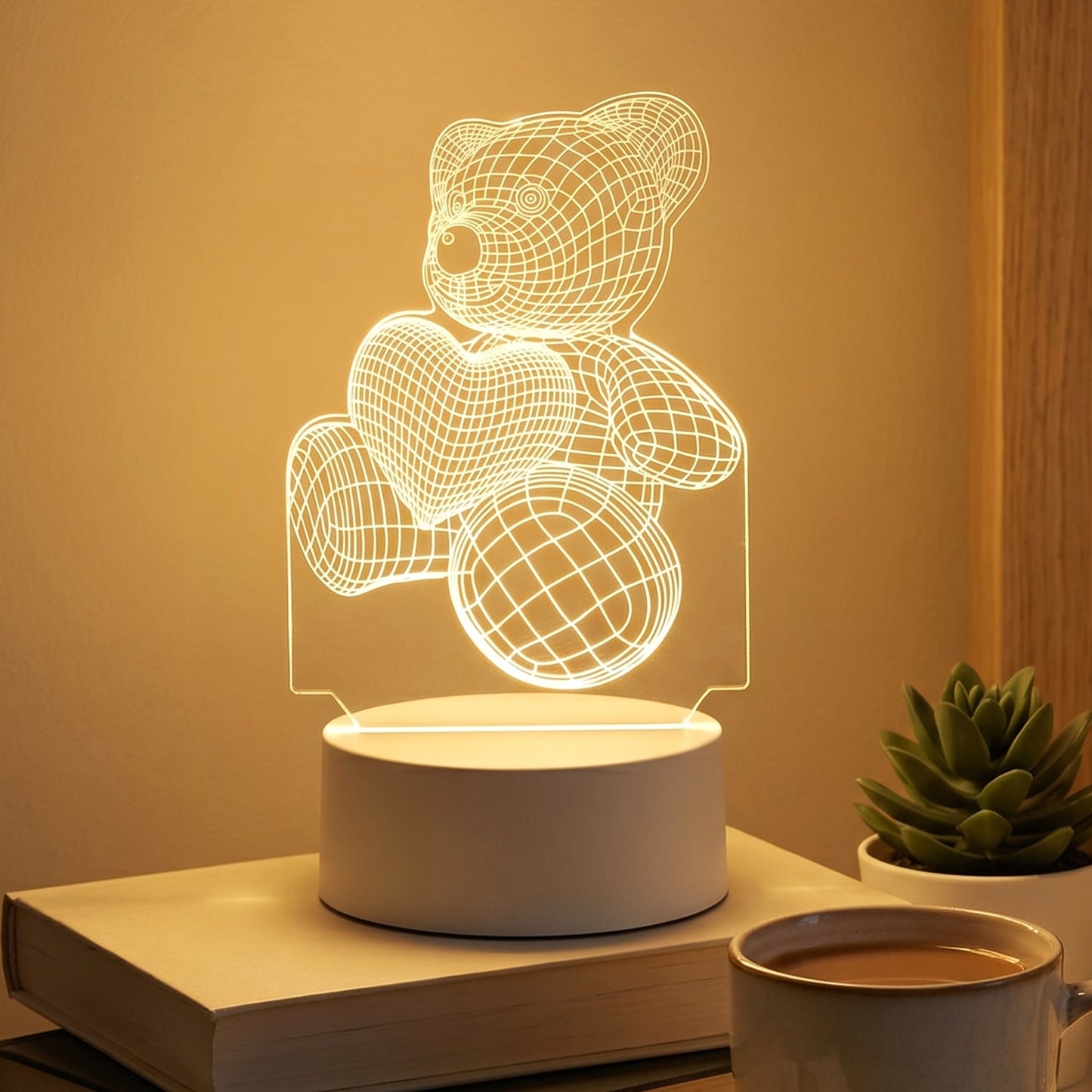 3D Teddy Bear LED Night Lamp – Soft LED Desk Light with Heart Design (1 Pc)