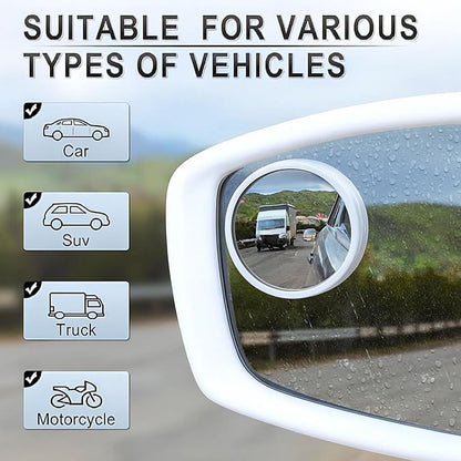 White Round Car Blind Spot Rear View Mirror Set (2 Pc)