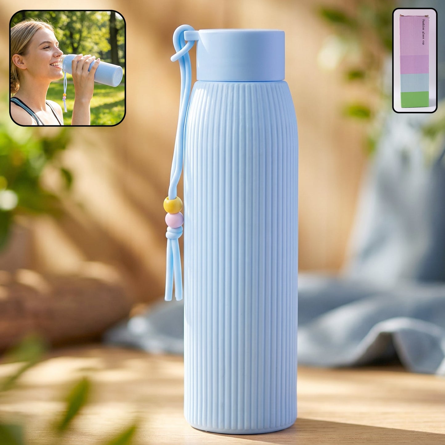 blue textured glass water bottle