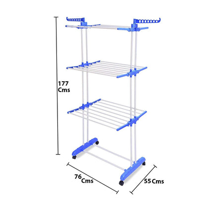3 Layer Foldable Clothes Drying Stand Rack with Wheels (1 Pc)
