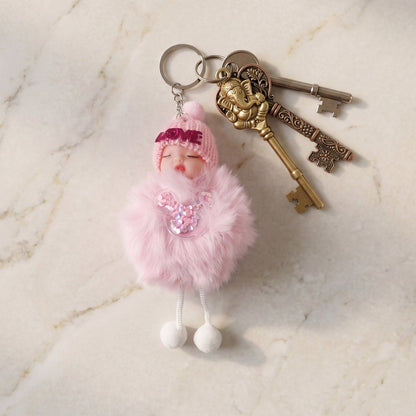 Cute Doll Plush Keychain with Soft Fur Ball (1 Pc)