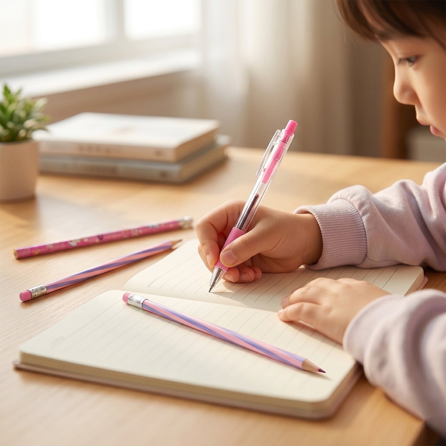 7-In-1 Cute Pink Stationery Set with Ruler, Pencil, Eraser, Pen, Notebook, Sharpener