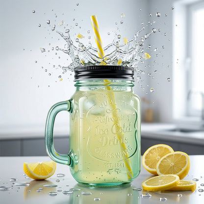 Drinking Cup / Glass / Mug Mason Jar with Handle & Straw