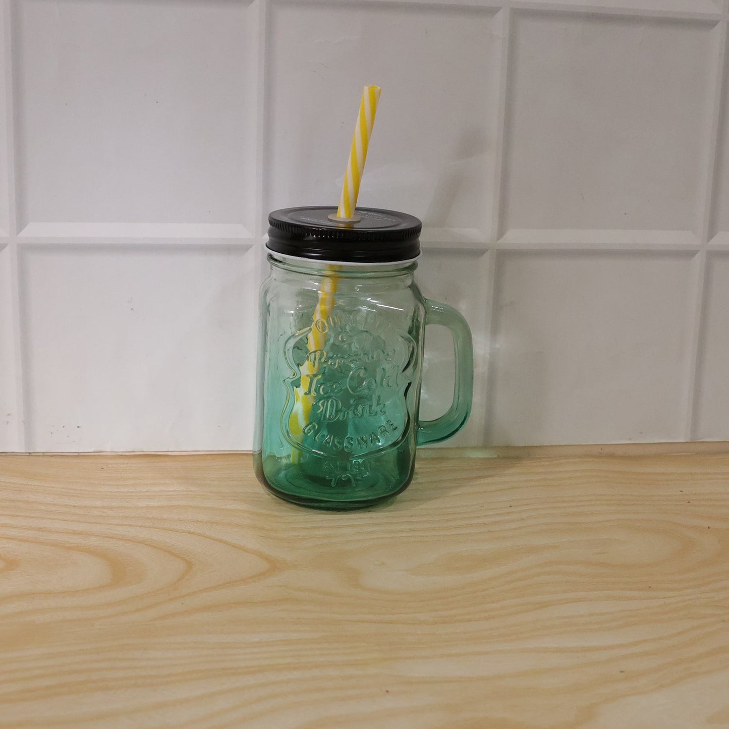 Drinking Cup / Glass / Mug Mason Jar with Handle & Straw