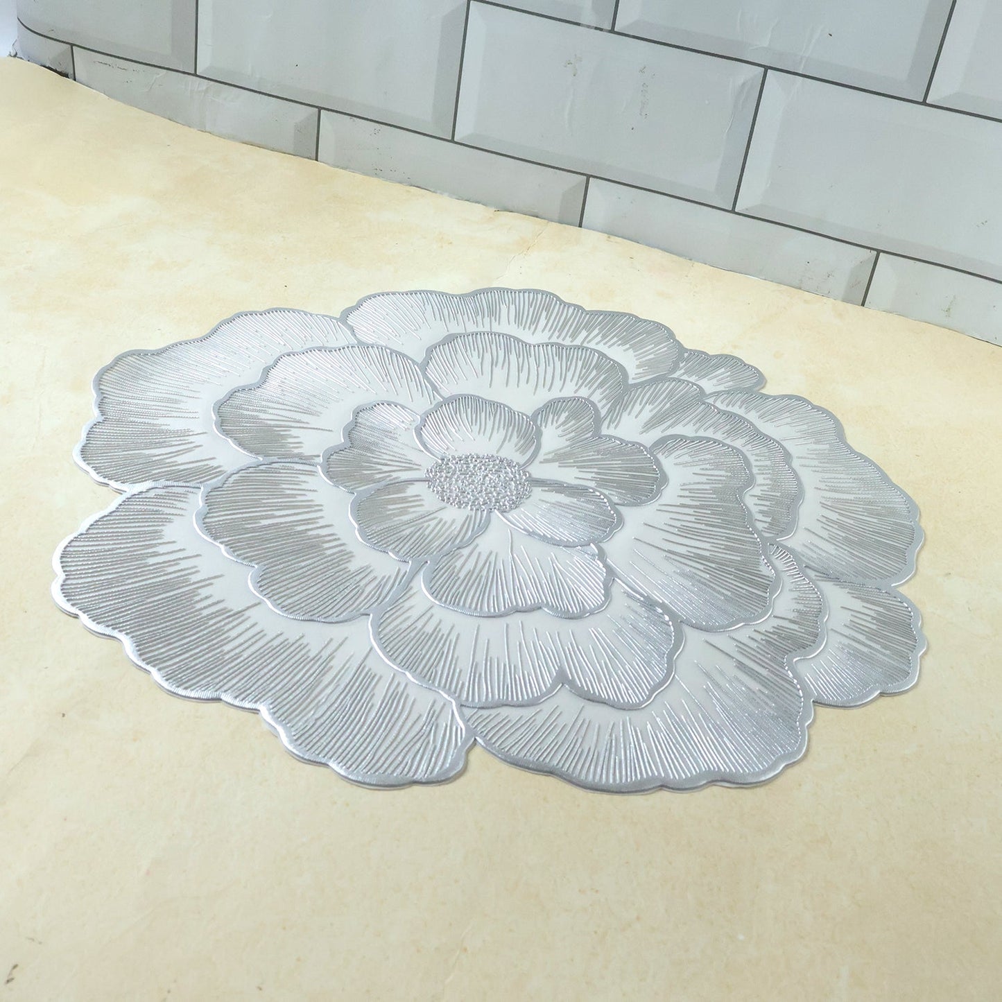 Round Floral Design PVC Table Mat 1 Pc 36x36 Cm