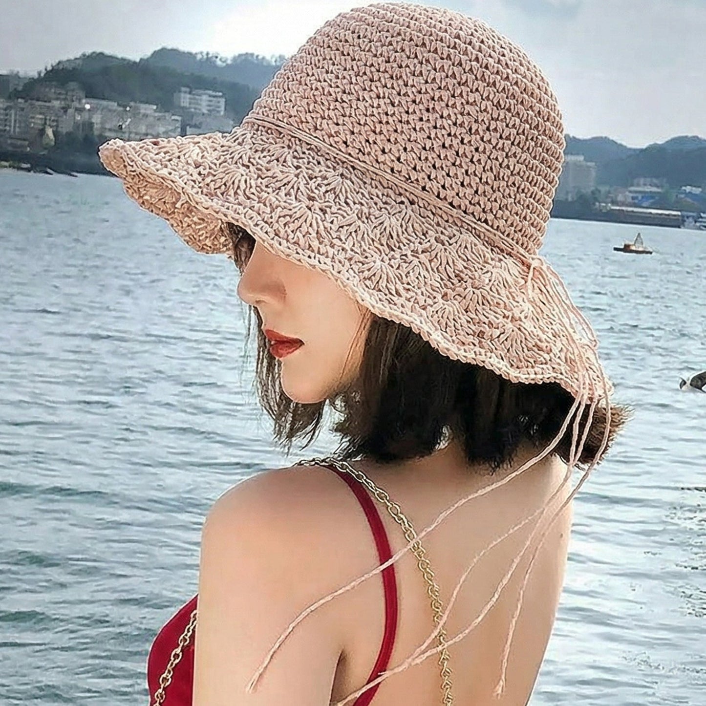 summer straw hat for beach and travel
