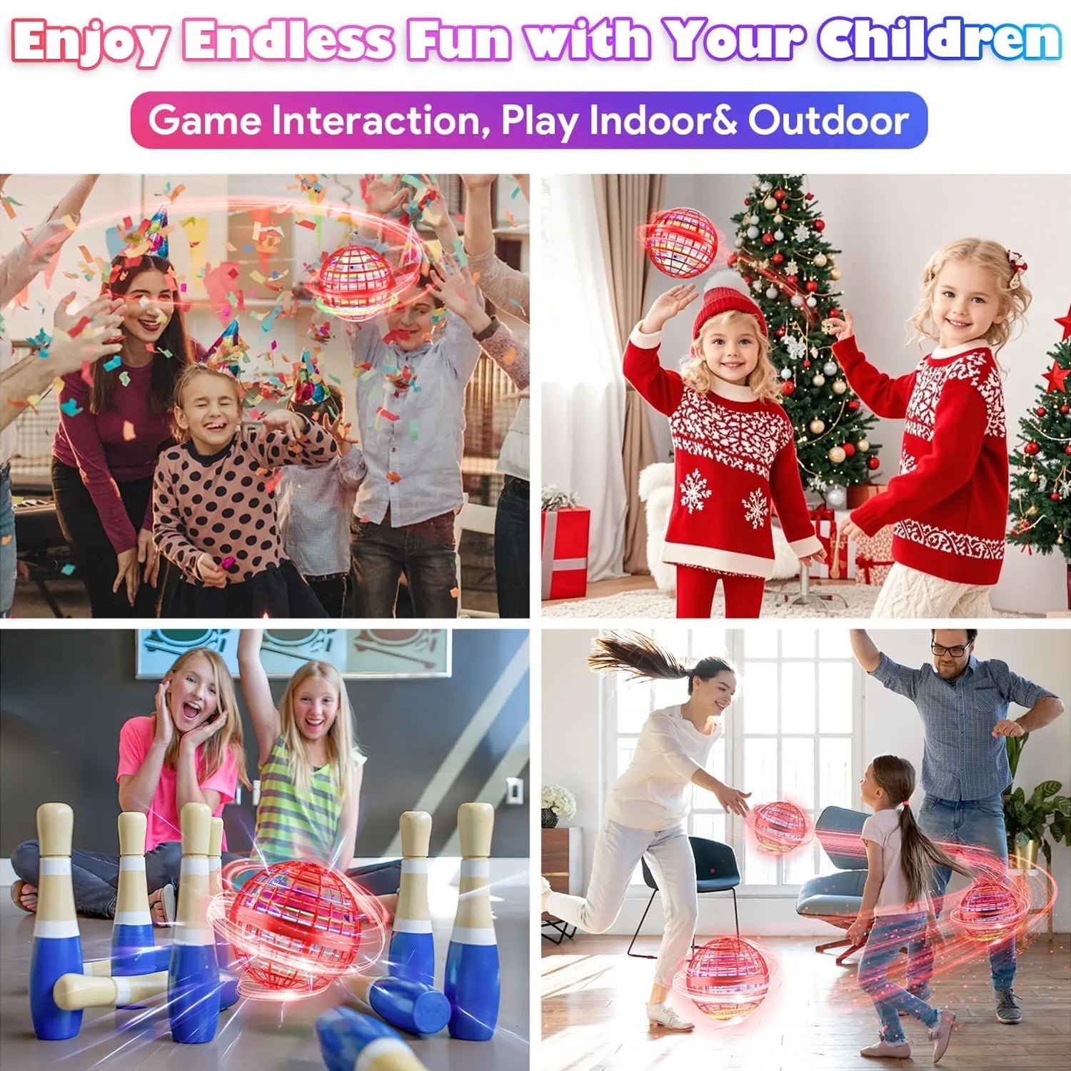  Flying Ball Toys USB Rechargeable RGB Lights - key feature close-up