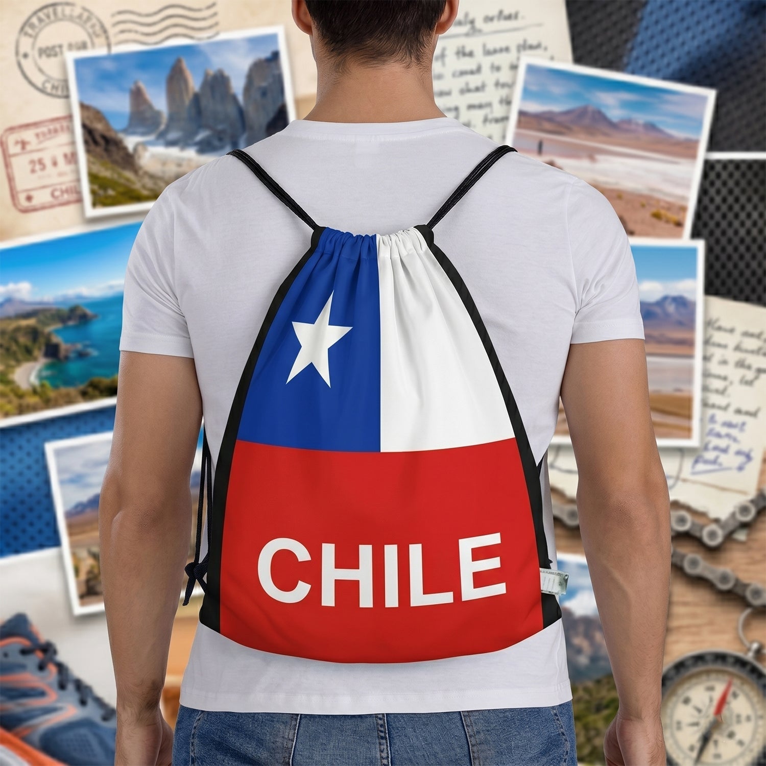 Chile Flag Gym Drawstring Bag