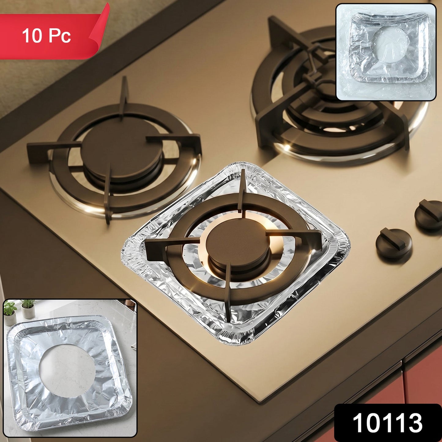Aluminium Gas Stove Protector Covers (10 Pc, 23x23 cm)