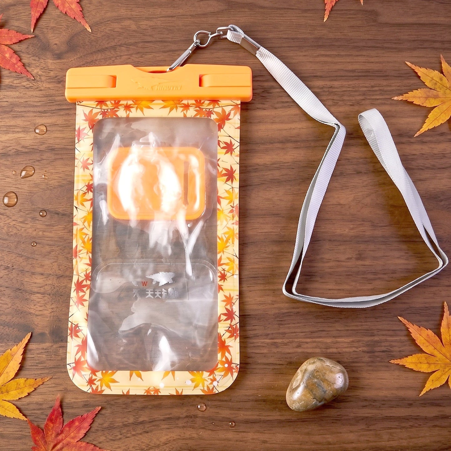 Orange waterproof pouch closeup detail